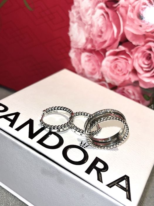 Pandora kolczyki kółka z koralikami srebro 925 pierścionek