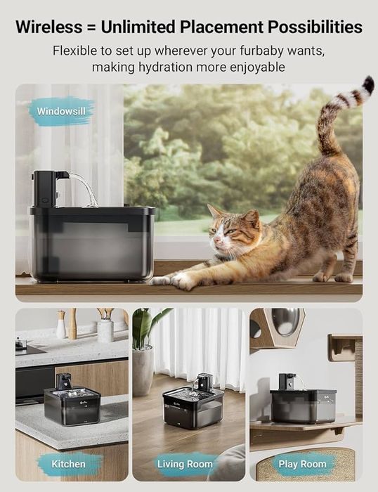 Бездротовий котячий фонтанчик для пиття DownyPaws, 2,5 л, акумуляторний  з датчиком руху  4000 мАг тихий водяний насос