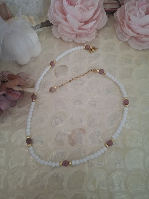 Naszyjnik handmade  z naturalnych kamieni hematyt rodonit jadeit
