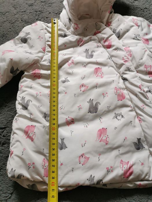 Kurtka jesienna puchowa z kapturem na polarze lisek sowa r. 98