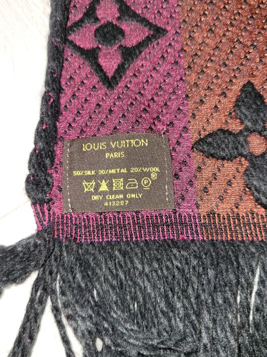 Louis Vuitton szalik gruby frędzle czarny logowany