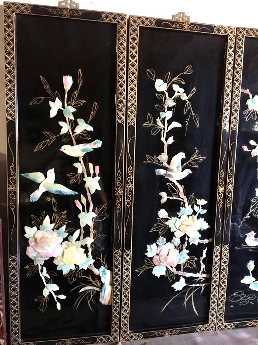 Quadros placas chinesas antigas lacadas e madre pérola oriental