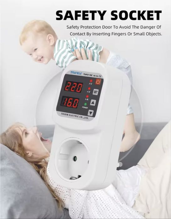 ‼️Реле напруги в розетку з дисплеєм Taxnele 220В 16А‼️