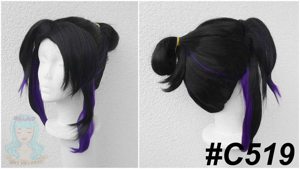 Shinobu Demon Slayer czarna peruka krótka z kokiem cosplay wig