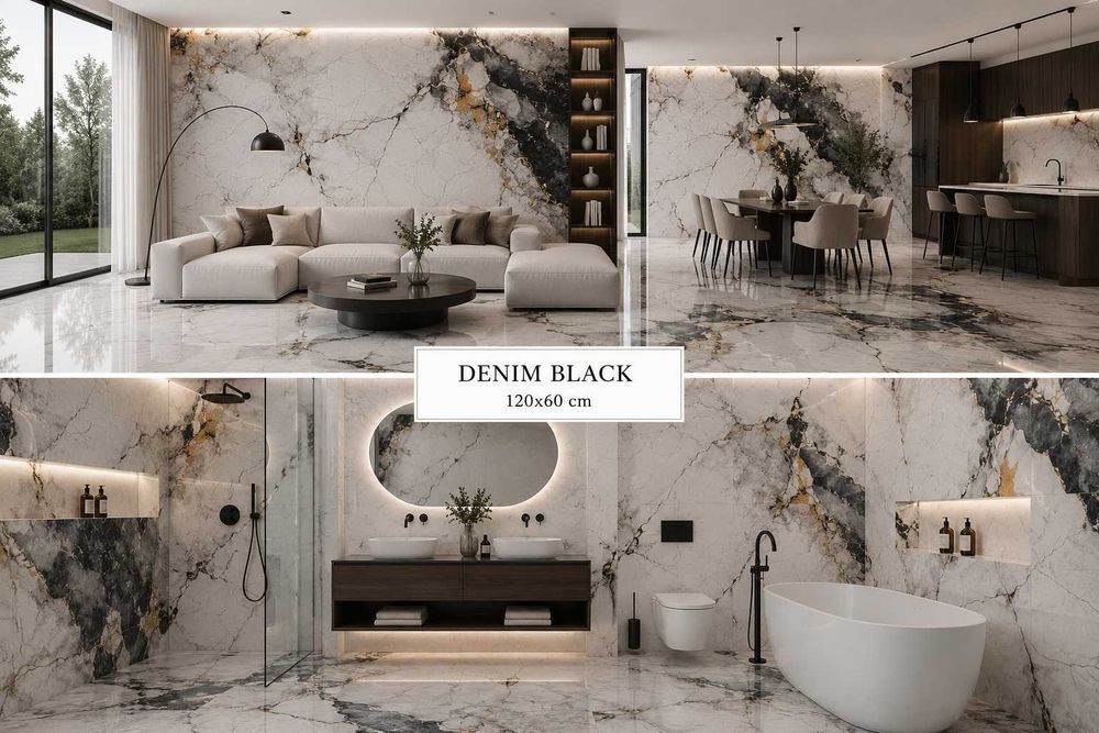 Płytki ceramiczne podłogowe Denim Black Poler-High Glossy gres rektyfikowane 60x120 Gat. I
