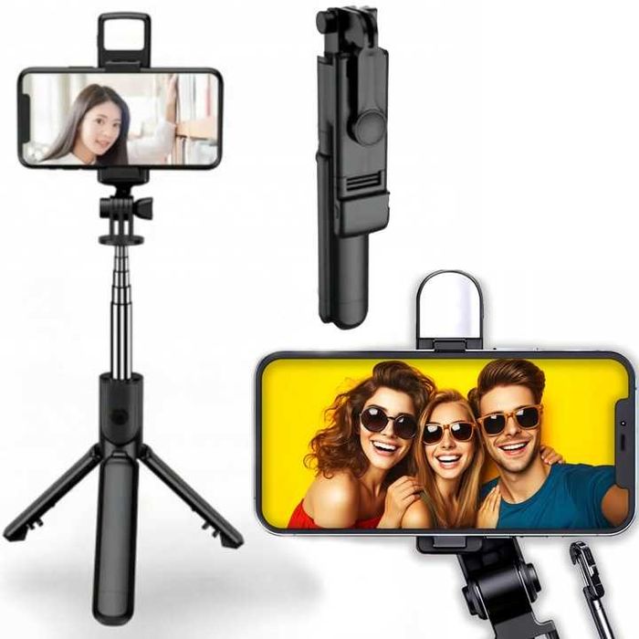 SELFIE STICK  STATYW Uchwyt na Telefon Kijek TRIPOD Lampa LED Pilot BT
