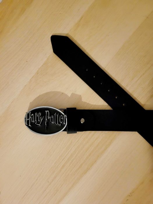 Czarny skórzany pasek ręcznie robiony z klamrą Harry Potter