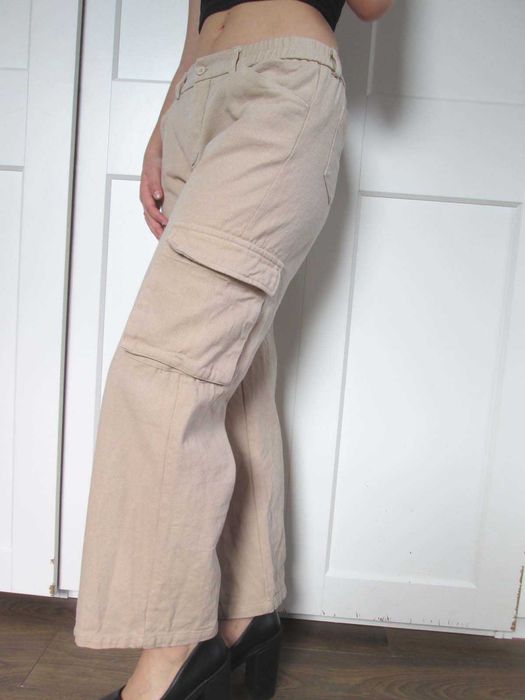 Shein  spodnie bojówki wysoki stan szeroka nogawka cargo S 36 j NOWE