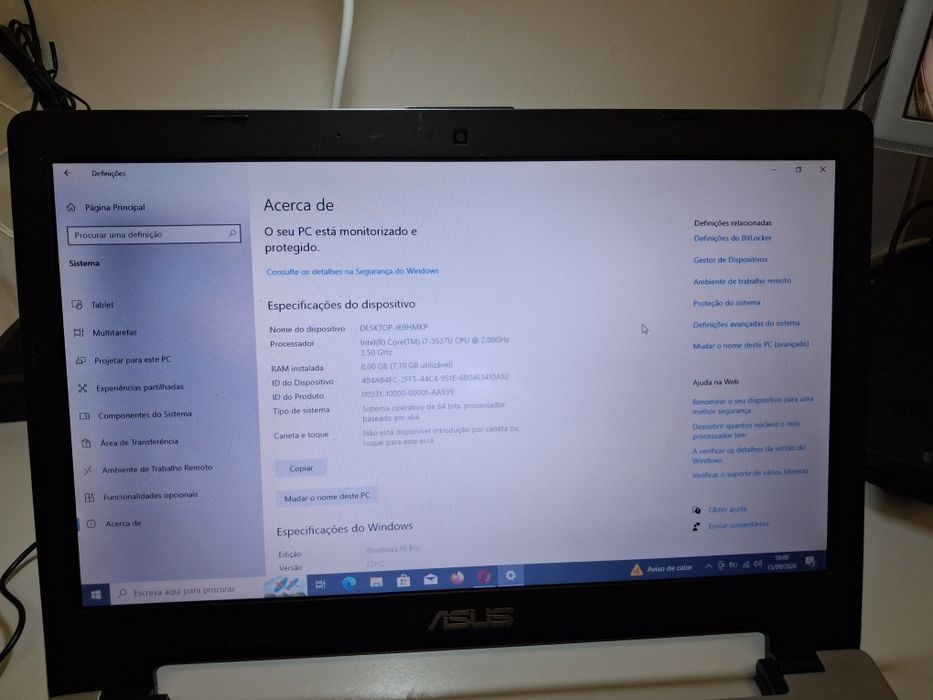 ASUS I7 8GB de ram