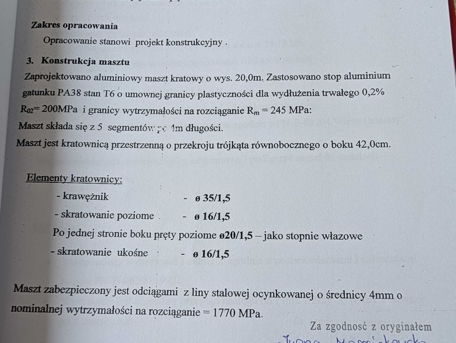 Maszty kratownicowe 8m (2elementy) i 20m (5elementów)