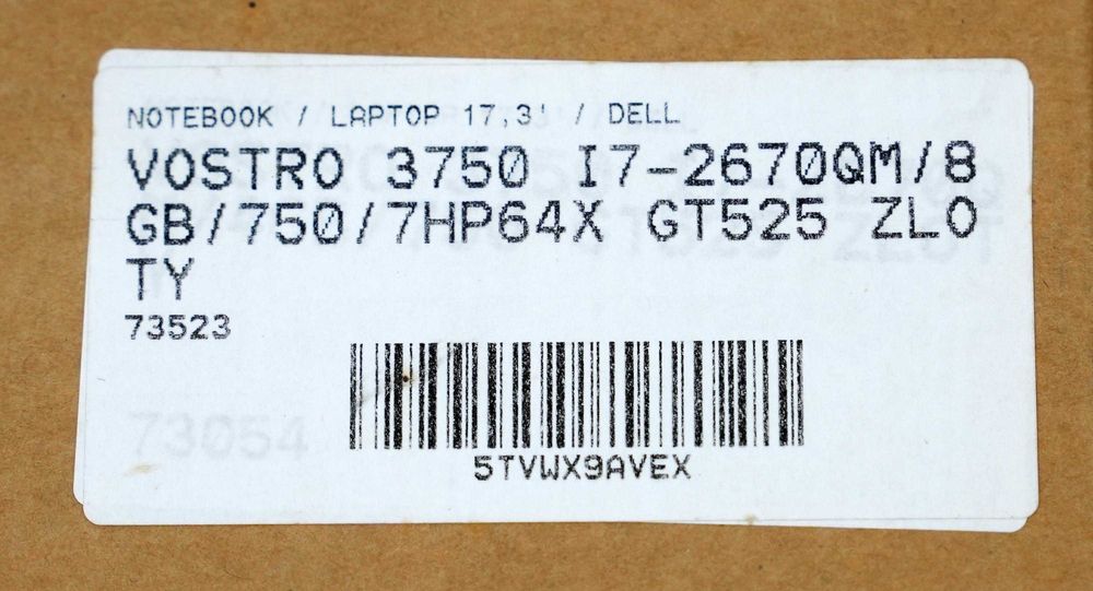 DELL Vostro 3750 Win7 17,3" i7-2670QM 2.20GHz 8GB S-ATA 750GB GT 525