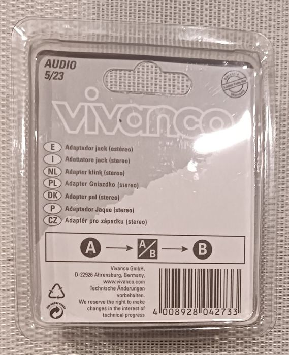 Adapter / jack 3.5mm-6.3mm gniazdo-wtyk, przejściówka firmy VIVANCO