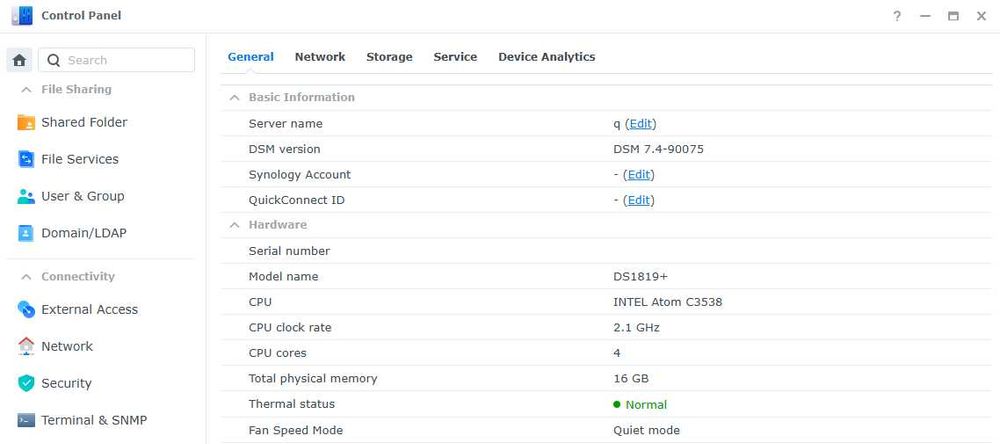 Synology DS1819+ 16GB RAM (Quad Core Intel CPU, Docker) DSM 7.4