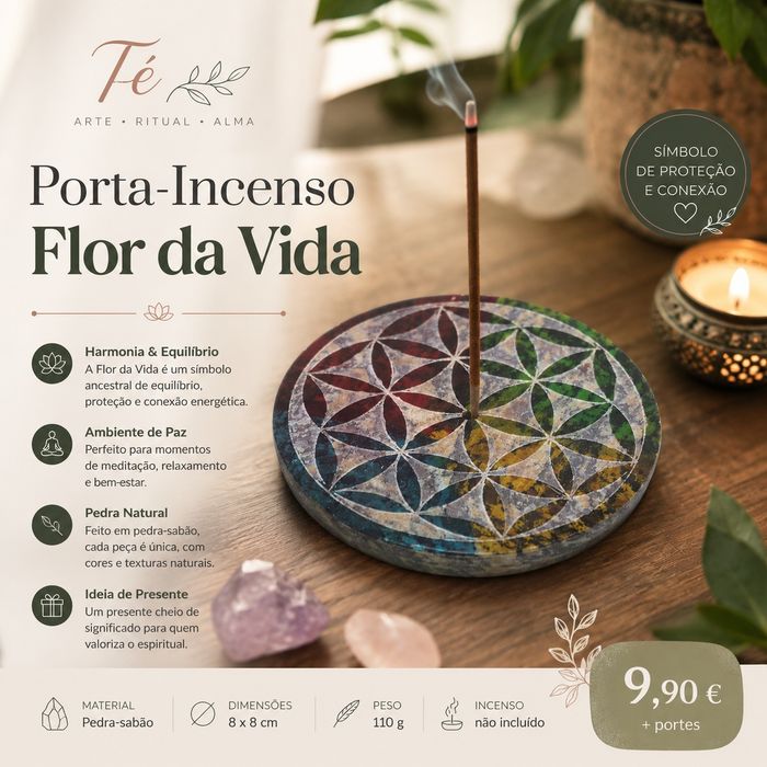 Porta-Incenso Flor da Vida em Pedra-Sabão