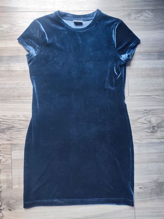 Welurowa granatowa sukienka M