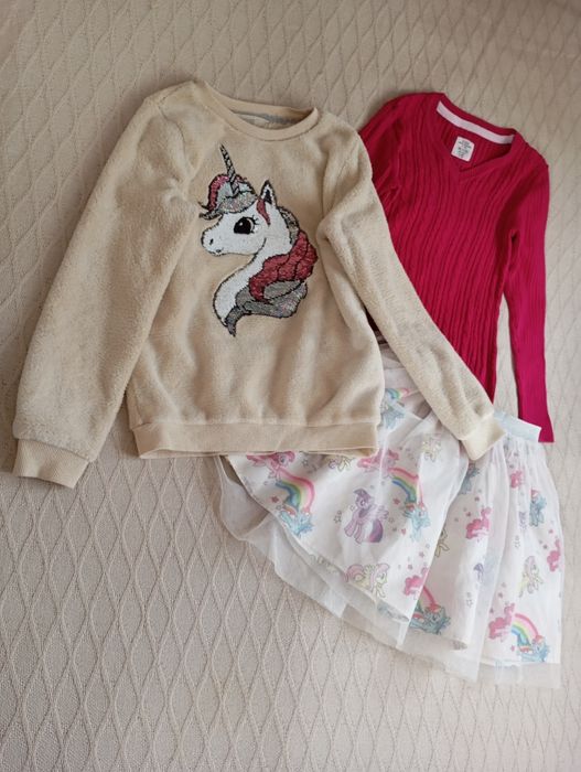 H&M 7-9L śliczny zestaw jednorożce tiulowa spódnica 2 sweterki