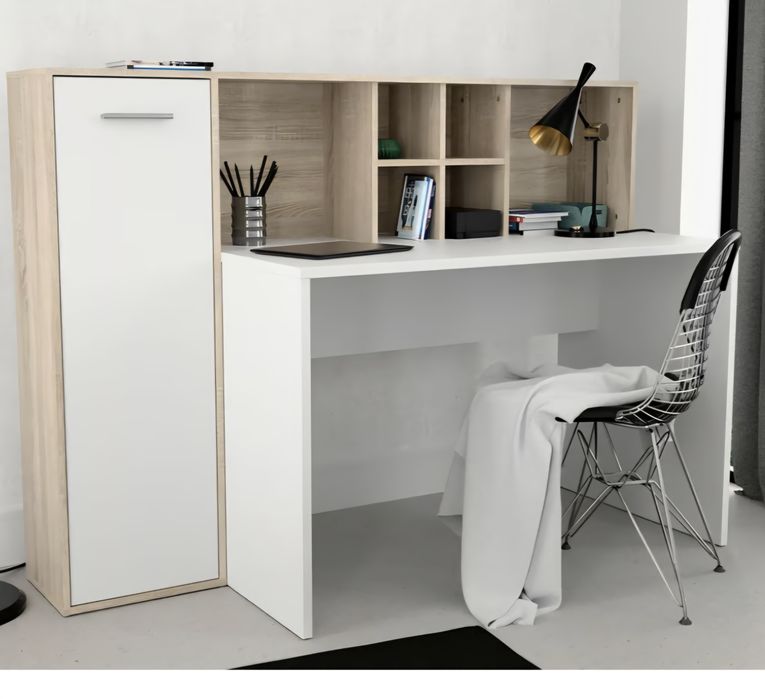 Biurko z nadstawką biały dąb sonoma