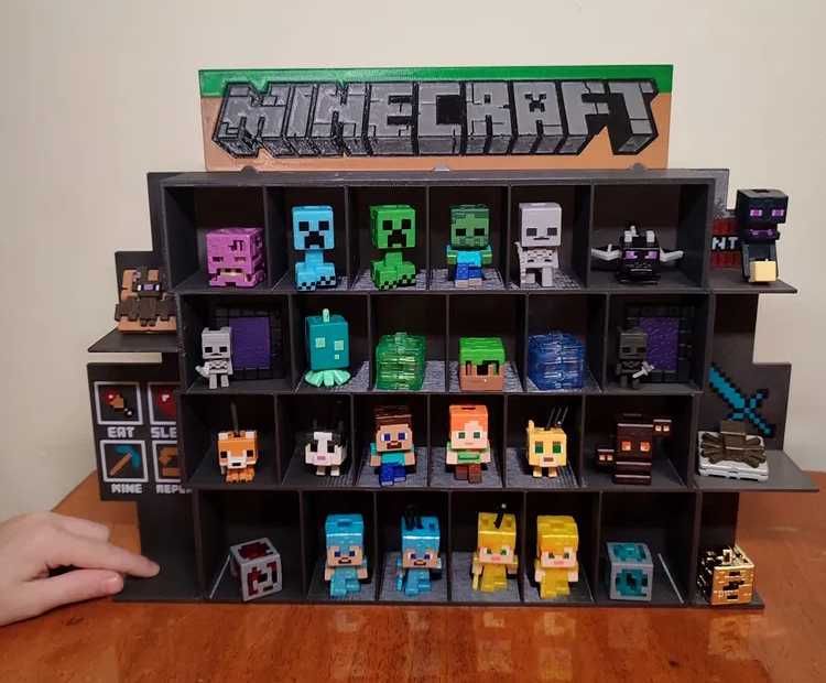 Поличка для колекції Minecraft( Майнкрафт ) на 28 фігурок + БОНУС - бокс для зберігання карток! 3D друк.