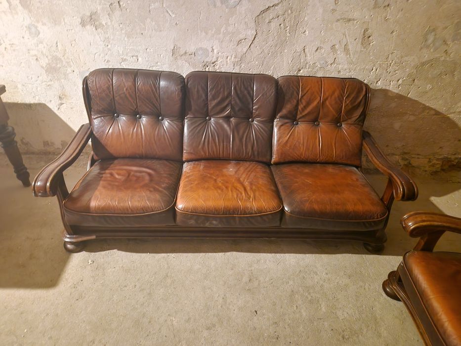 Duży skórzany 3 częściowy wypoczynek
