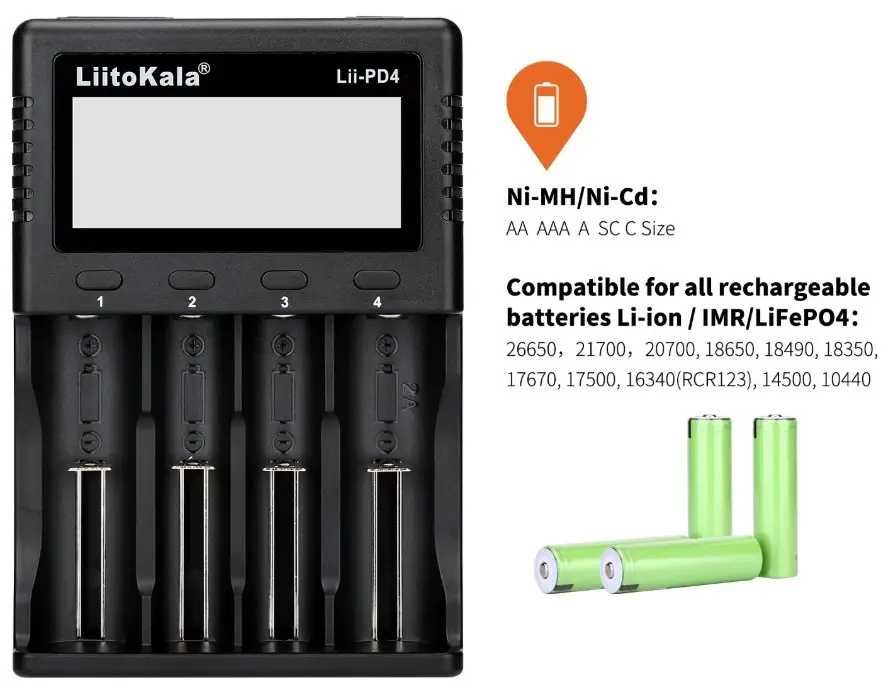 Зарядний пристрій LiitoKala Lii-PD4 для АА, ААА, 18650, 26650, 21700 Li-Ion