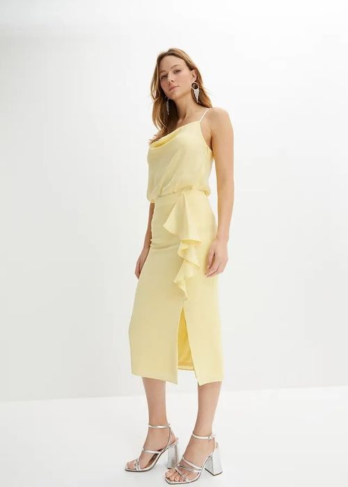 B.P.C żółta spódnica midi z falbaną ^40