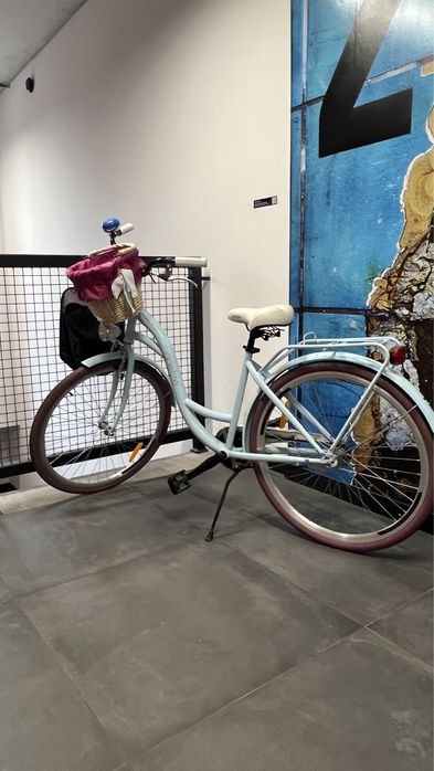 Rower Miejski Goetze z Koszyczkiem  Błękitny Niebieski Różowy Jak nowy