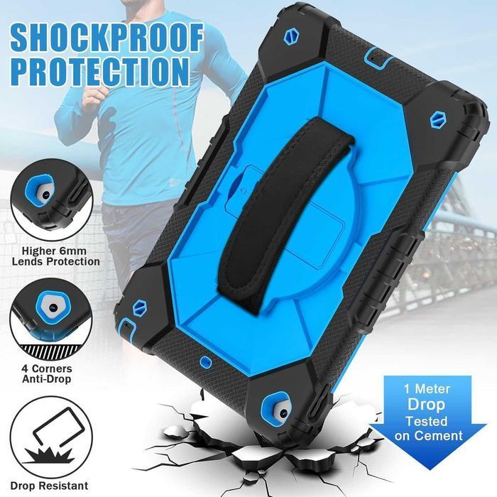 CSHNB etui 360 pancerne iPad 10.2'' 7/8/9 gen uchwyt pasek niebieskie