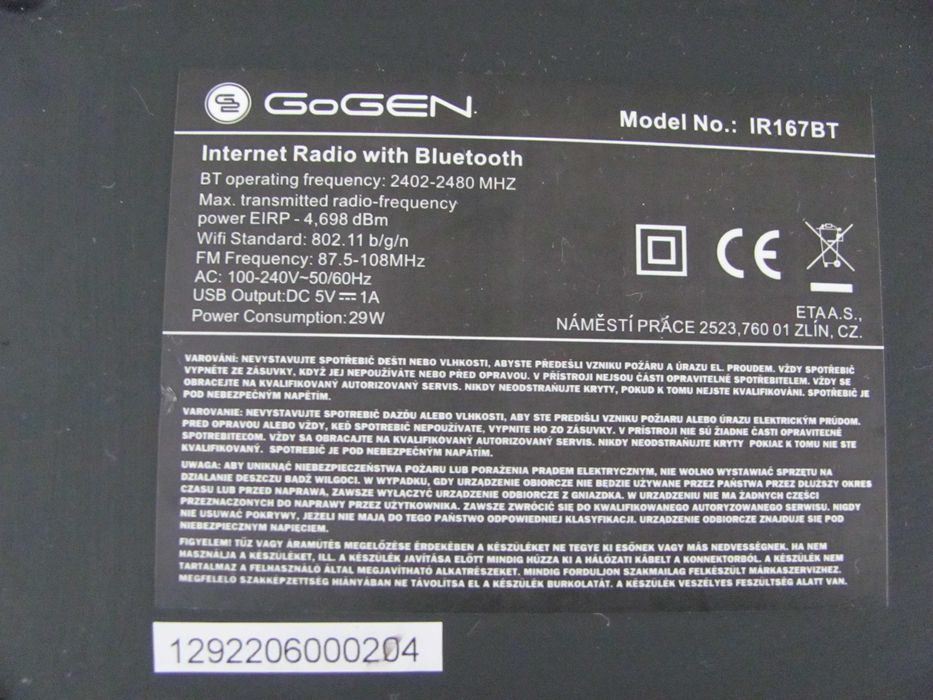 Radio internetowe GoGEN IR167BTB USB Bluetooth