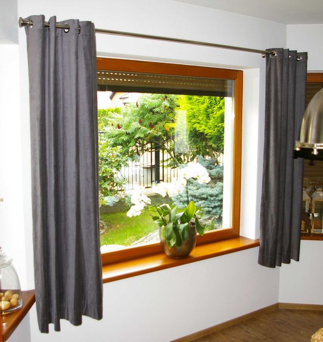 Zasłony na okno Ikea SANELA, szare, welur - 2szt