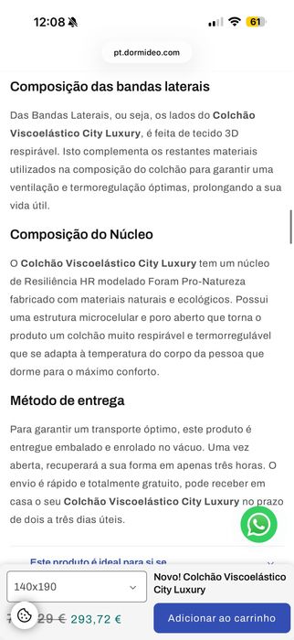 Colchao Dormideo nunca usado 140x190