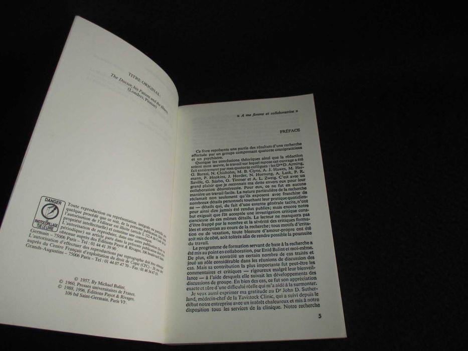 Livro Le Médecin son malade et la maladie Michael Balint