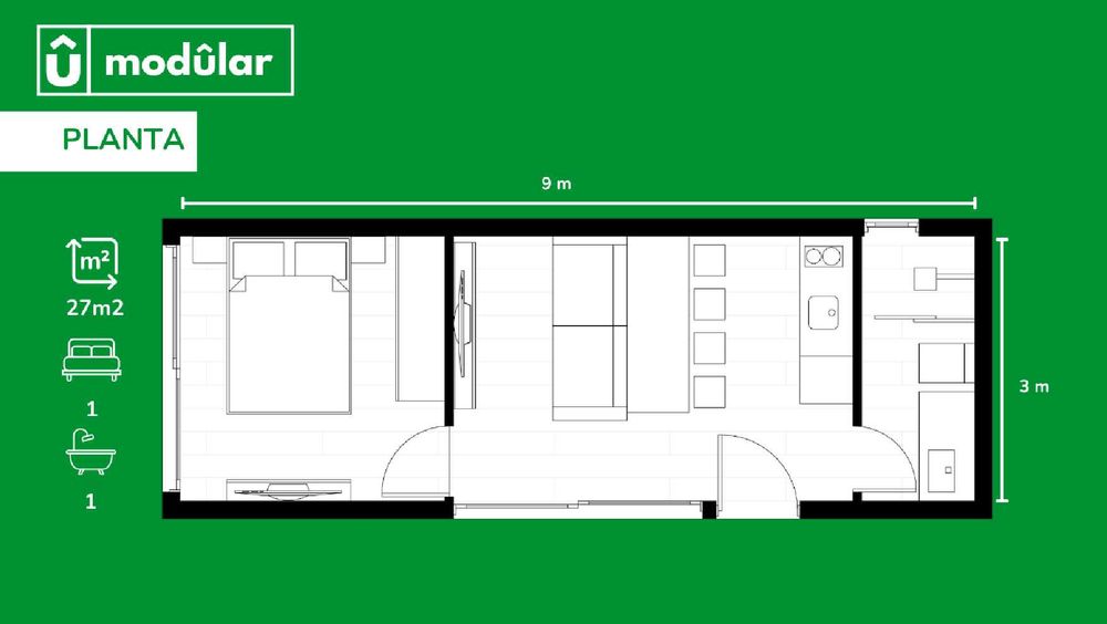 Casas Móveis Modulares - T0 18m² - T1 27m² - T2 36m²