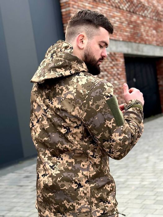 Тактичний костюм SoftShell на флісі піксель