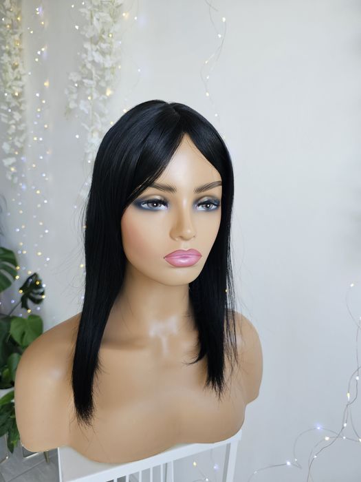 Nowość tupet Nel czarny naturalny efekt topper 42 cm duża baza