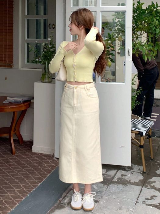 Spódnica  Jeansowa Maxi Bawełniana Prosta Beżowa Dazy Xs 34