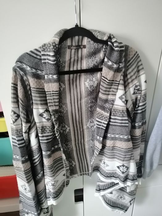 Sweter blezer narzutka brązowa kremowa M