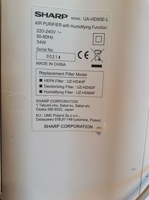 Wentylator wiatrak Oczyszczacz powietrza Sharp UA-HD50E-L