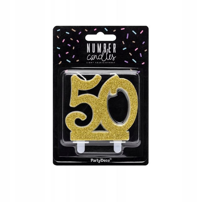 świeczka urodzinowa na tort cyfra 50 duża złota