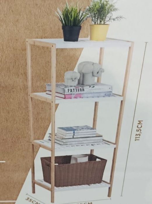 Estande de 4 niveis em bambu com acabamento branco