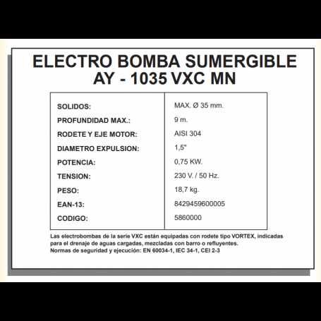 Bombas Eletricas Submersiveis AYERBE 1035 VXC MN