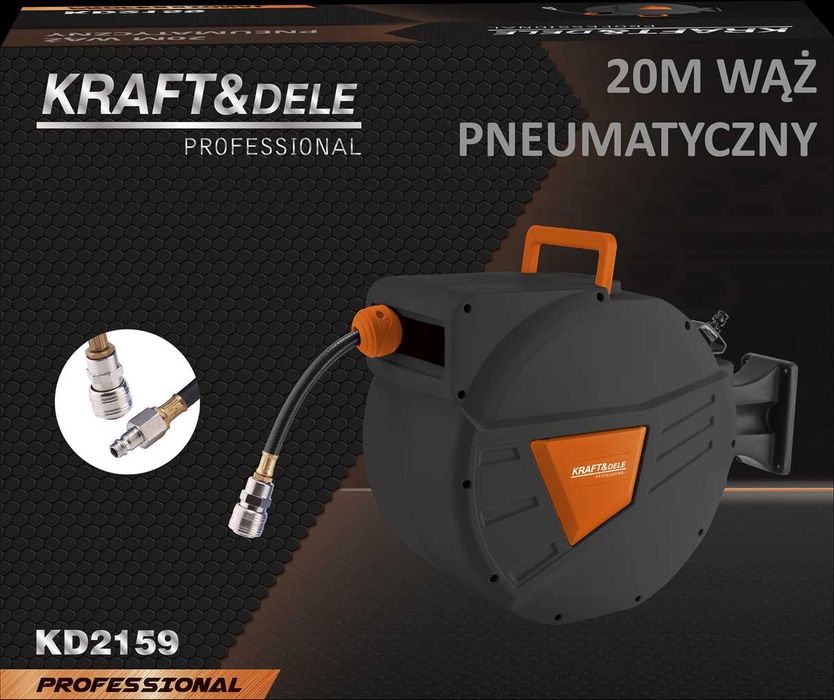 Wąż pneumatyczny zwijany 20m+2m 1/4" Solidny Na Bębnie Zwijak Przewód