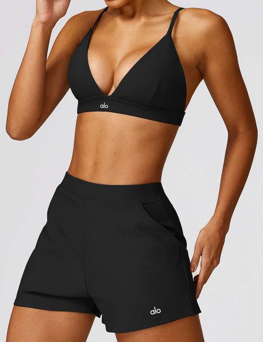 Топ спортивний Alo Yoga Ribbed Bra Black 85264-BK