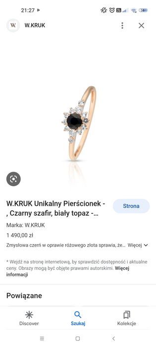 Pierścionek Kruk czarny szafir u biały topaz