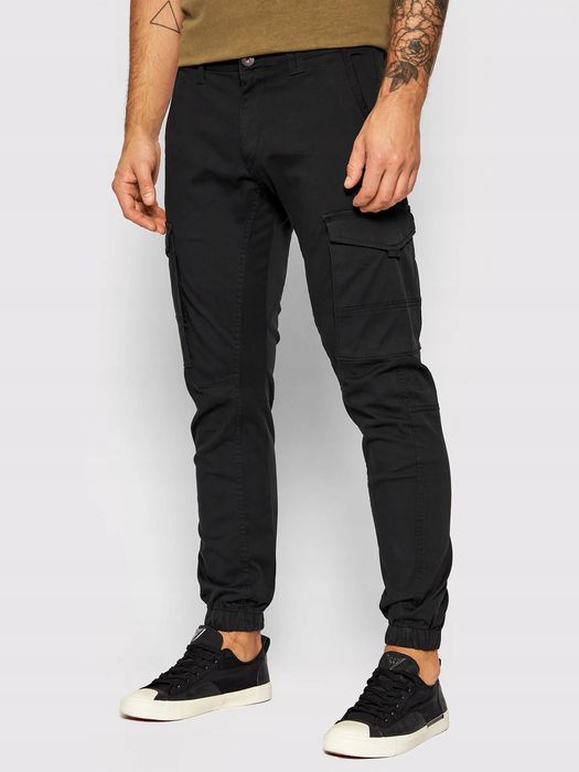 Jack & Jones W34 L30 Spodnie Męskie Czarne Materiałowe  D2241