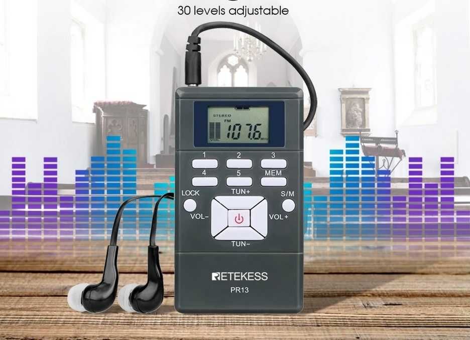 FM Радио Retekess PR13 . 60-108Mhz. наушники