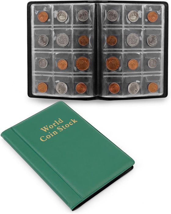 Album na monety 120 kieszonek skórzany etui na monety zielony