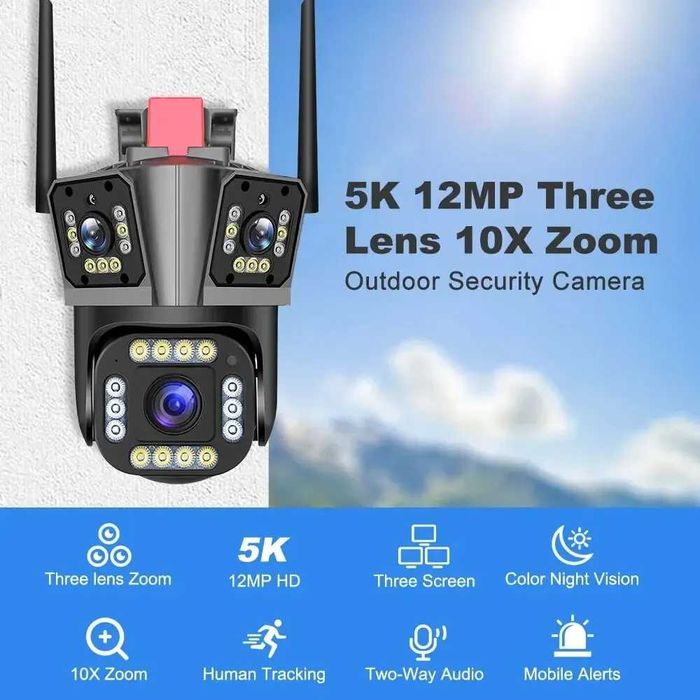【Novo】Câmera WiFi 5K 12MP HD Três Lentes Zoom 10X Câmera