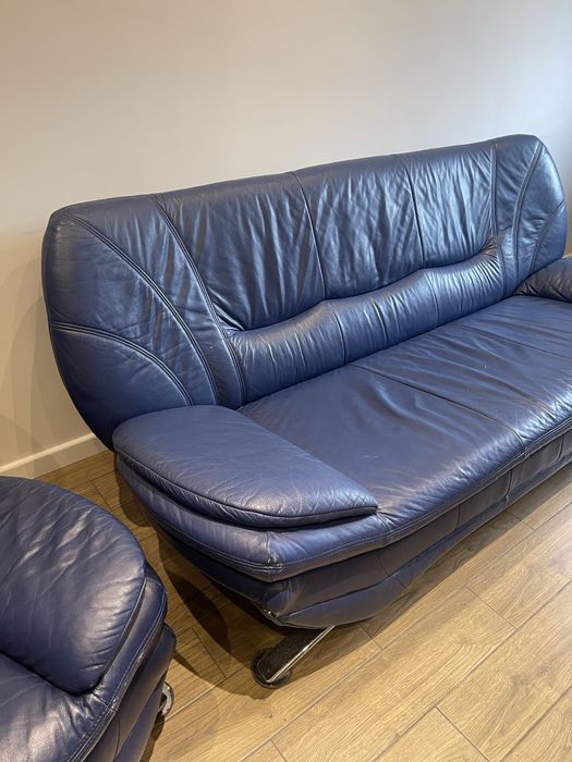 Wypoczynek sofa skórzana niebieska