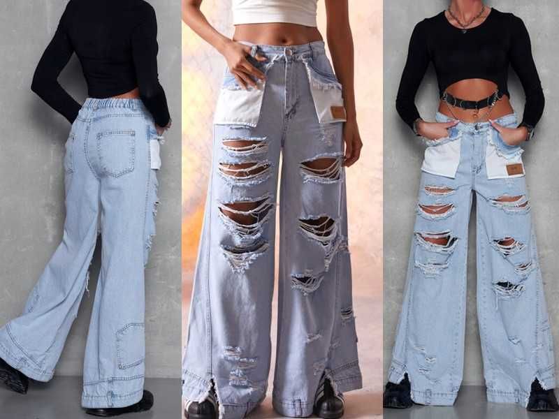 H4 jeansy Pocket Bianko Premium szerokie dziury noir