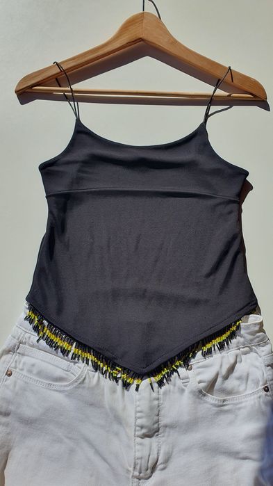 Top Vintage - Top Preto com Miçangas - Top de Alças - Tamanho S